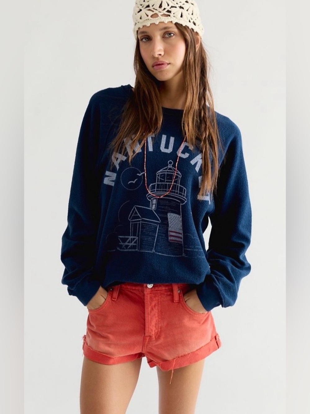 NWT FREE PEOPLE RETROBRAND NANTUCKET CREWNECK NAVY